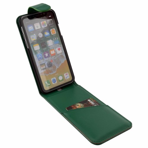 iCoverLover Green Vertical Flip Genuine Leather iPhone X Case