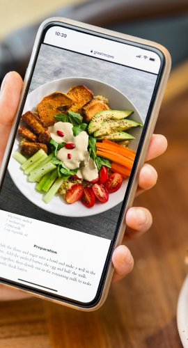 Healthy meal recipe and ingredients on a mobile phone