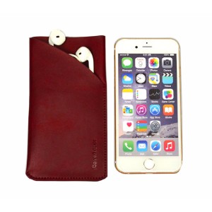 iCoverLover Reddish Brown Real Genuine Leather iPhone 8, 7, 6S & 6 Headphones Pouch Sleeve Cover