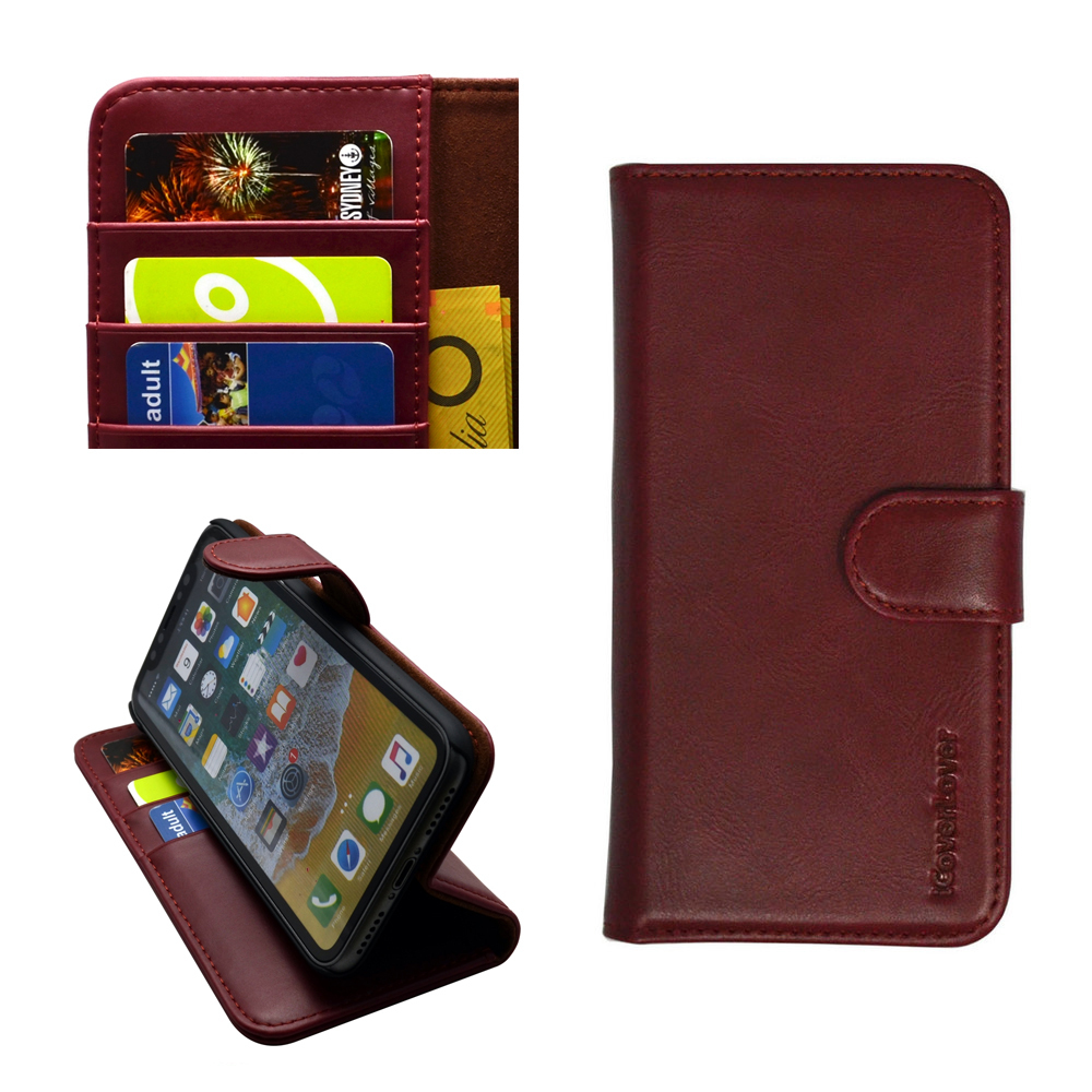 iCoverLover Reddish Brown Real Top-grain Cow Leather Wallet iPhone XS & X Case