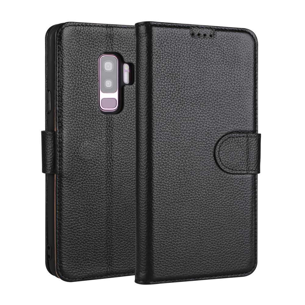 Fashion Black Cowhide Genuine Leather Wallet Samsung Galaxy S9 Case