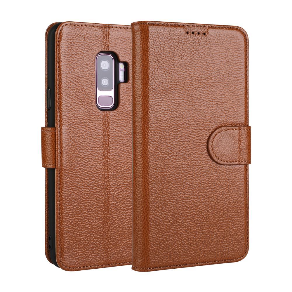 Fashion Brown Cowhide Genuine Leather Wallet Samsung Galaxy S9 Case
