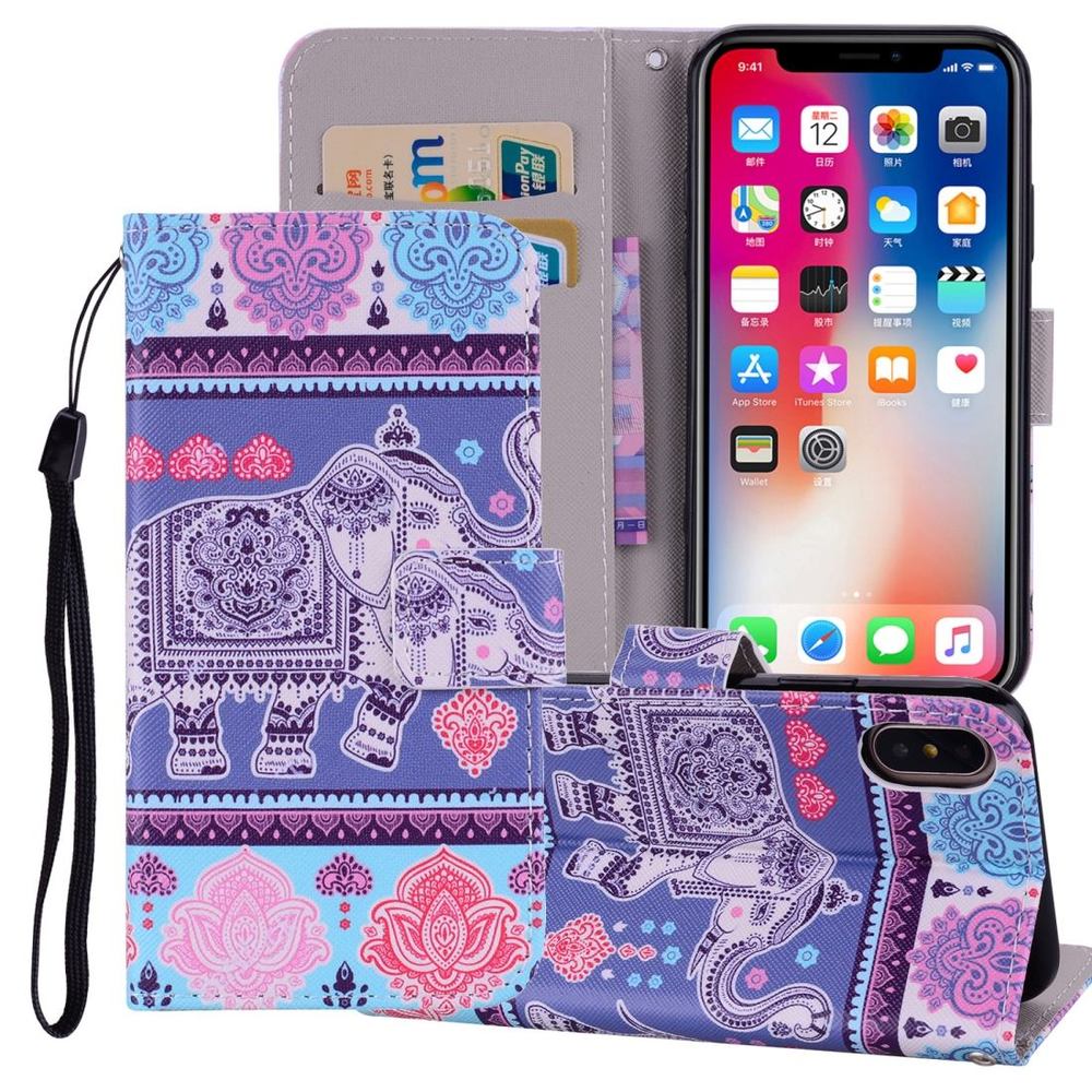 Elephant Pattern Wallet iPhone XS MAX Case