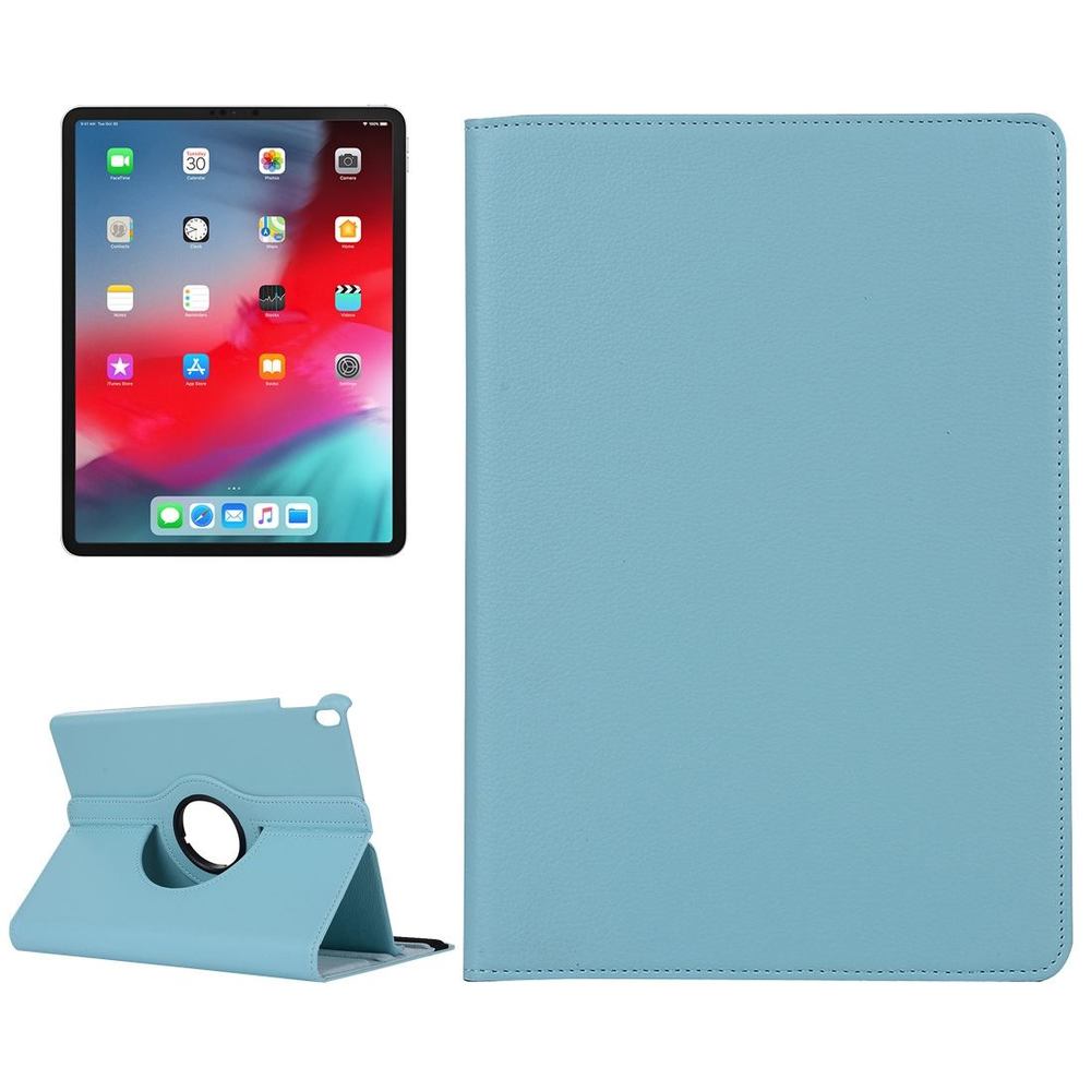 iPad Pro 12.9 Inch (2018) Case Baby Blue Lychee Texture PU Leather Folio Cover With 360 Degrees Rotation Holder
