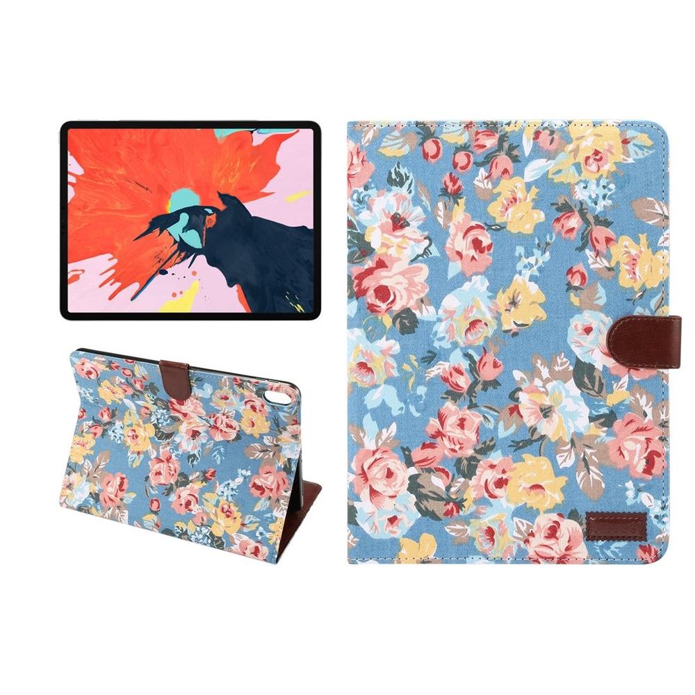 iPad Pro 11 Inch (2018) Case Blue Floral Cloth PU Leather Folio Cover with Kickstand & Sleep/Wake Function