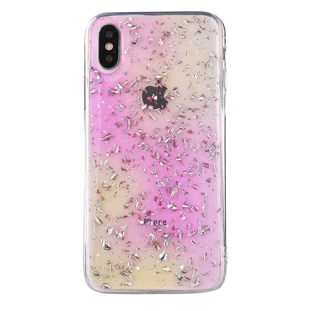 iPhone XS Max Case Pink and Yellow Gradient Gold Foil Pattern Shockproof Shell Cover