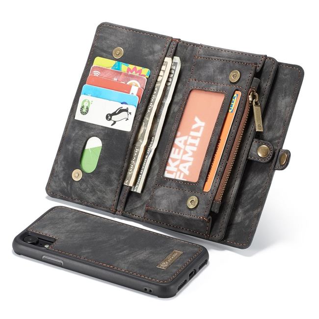 iPhone XR Case, Black Detachable Multifunctional Leather Folio Cover, 11 Card Slots, 3 Cash Slot, 1 Zipper Wallet
