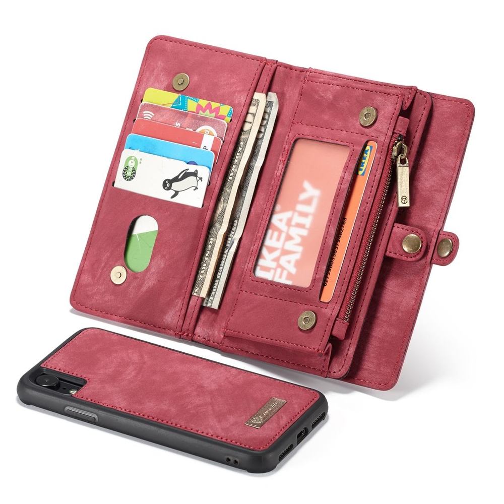 iPhone XR Case, Red Detachable Multifunctional Leather Folio Cover, 11 Card Slots, 3 Cash Slot, 1 Zipper Wallet
