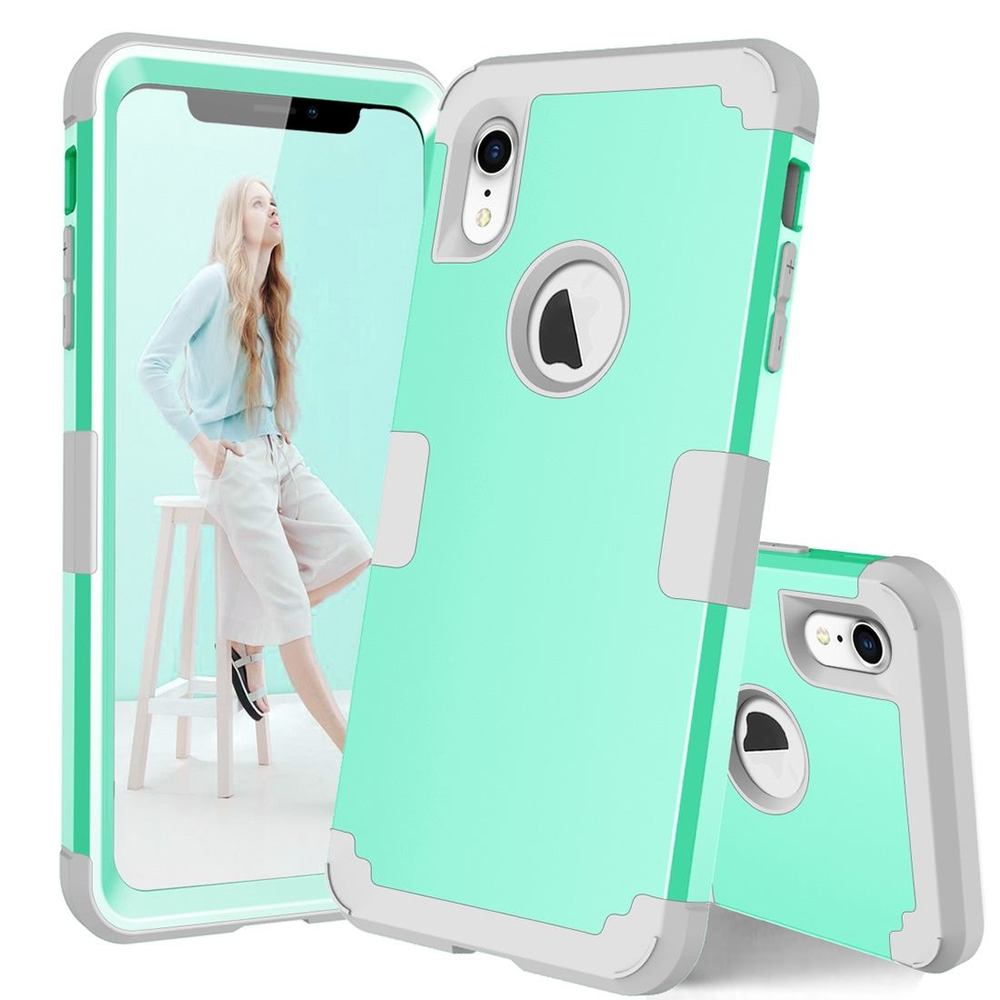 iPhone XR Case Mint Green Dropproof PC & Silicone Protective Back Cover with Enhanced Grip & Scratch-Resistance