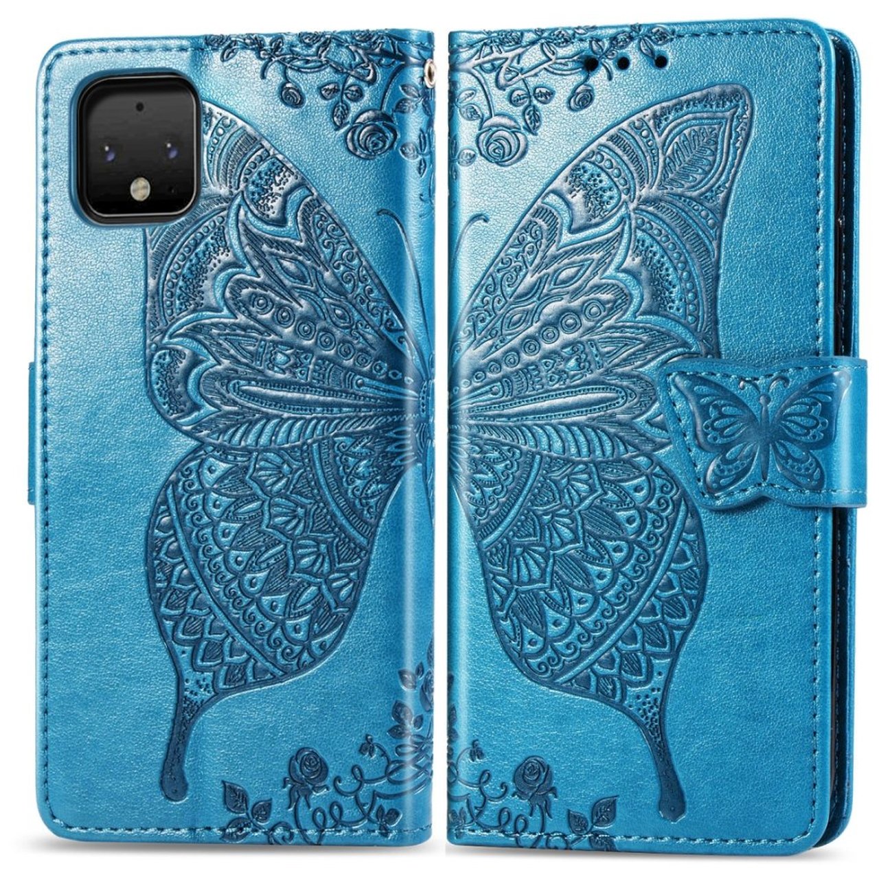 Google Pixel 4 XL Case Butterfly Embossed PU Leather Wallet Protective Cover Stand