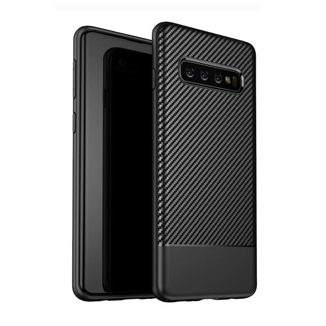 Samsung Galaxy S10 Case Black Carbon Fiber Texture TPU Protective Back Shell, Anti-Fingerprints, Flexible, Ultra-Slim