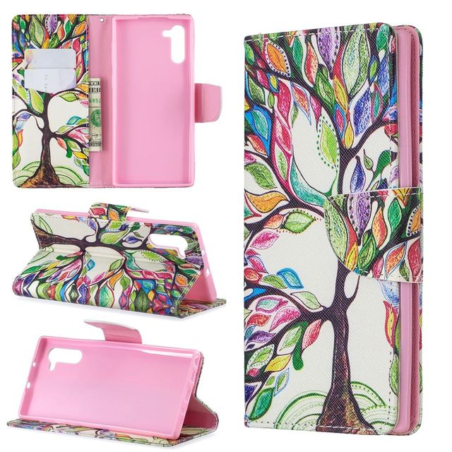 Samsung Galaxy Note 10 Case Colourful Tree of Life Pattern PU Leather Folio Wallet Cover, Card & Cash Slots, Stand
