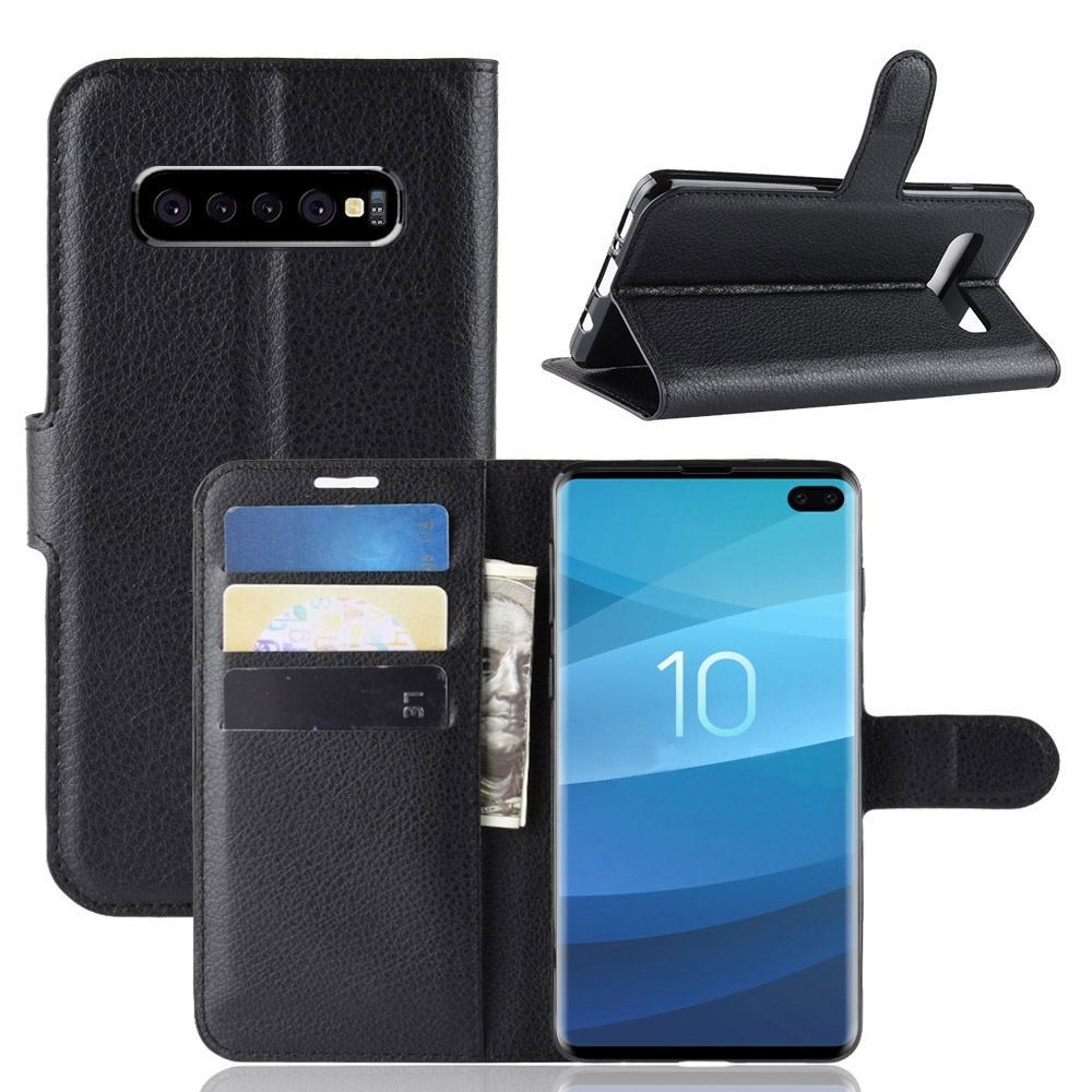 Samsung Galaxy S10 5G Black Lychee Texture Horizontal Flip Leather Cover With 3 Card Slots & Stand