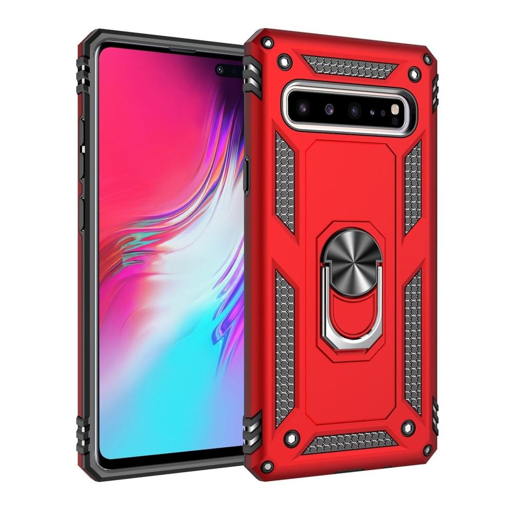 Samsung Galaxy S10 5G Case Red Armour Shockproof TPU + PC Cover with 360 Degree Rotation Holder