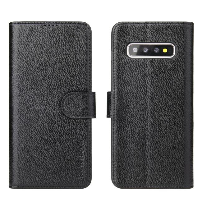 Samsung Galaxy S10 Case Black iCoverLover Genuine Cow Leather Wallet,3 Card Slots,1 Cash Slot,Magnetic Flap & Kickstand