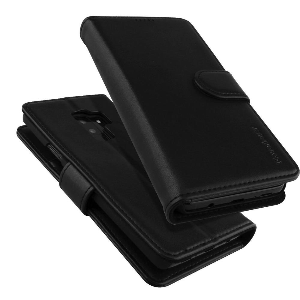 Samsung Galaxy S9 Case Black iCoverLover Genuine Cow Leather Wallet,3 Card Slots,1 Cash Slot,Magnetic Flap & Kickstand