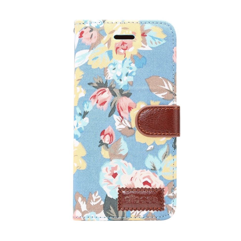 Blue Flowery Print Leather Wallet Samsung Galaxy S9 Case