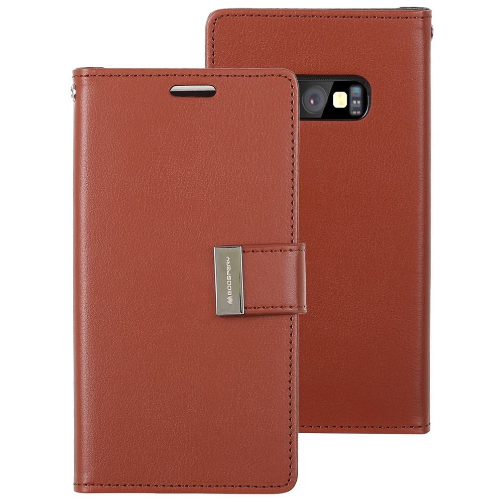 Samsung Galaxy S10e Case Brown Wild Horse Texture PU Leather & TPU Folio Cover with Card Slots & Kickstand
