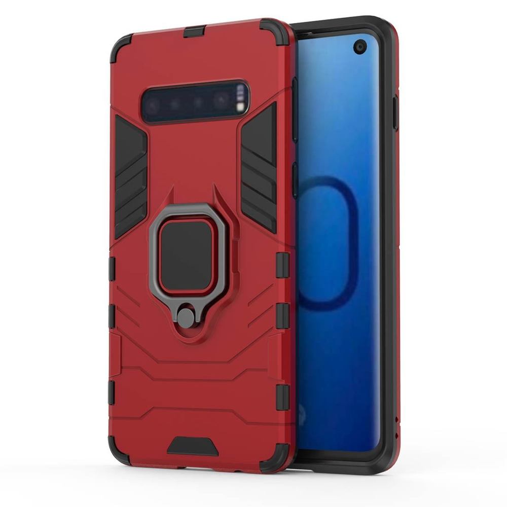 Samsung Galaxy S10 Case Red Armour PC & TPU Back Shell with Magnetic Ring Holder & Shockproof Material