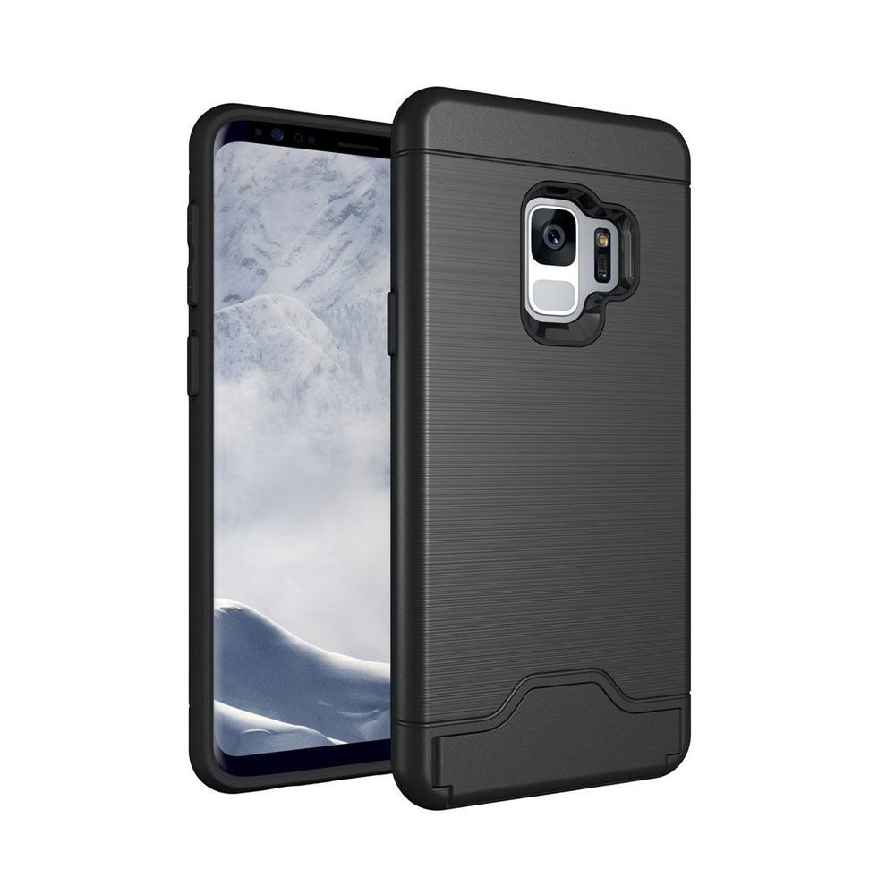 Black Brushed Texture Samsung Galaxy S9 Protective Back Case with Card Holder