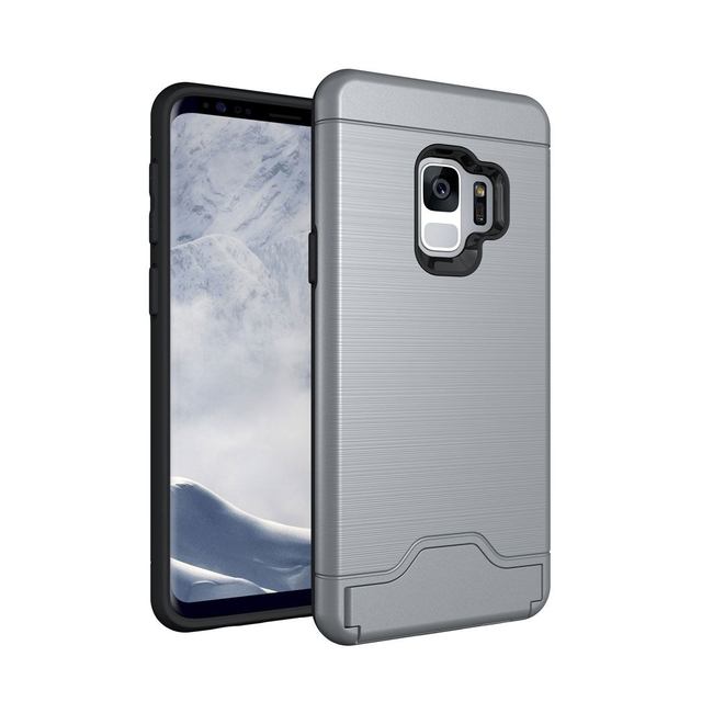 Grey Brushed Texture Samsung Galaxy S9 Protective Back Case with Card Holder