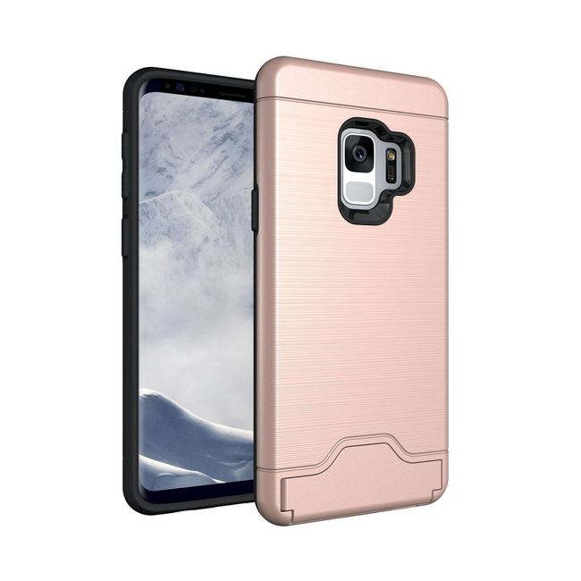 Rose Gold Brushed Texture Samsung Galaxy S9 Protective Back Case with Card Holder