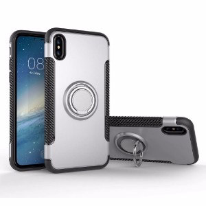 Silver Magnetic 360-degree Rotation Ring Armor iPhone X Case