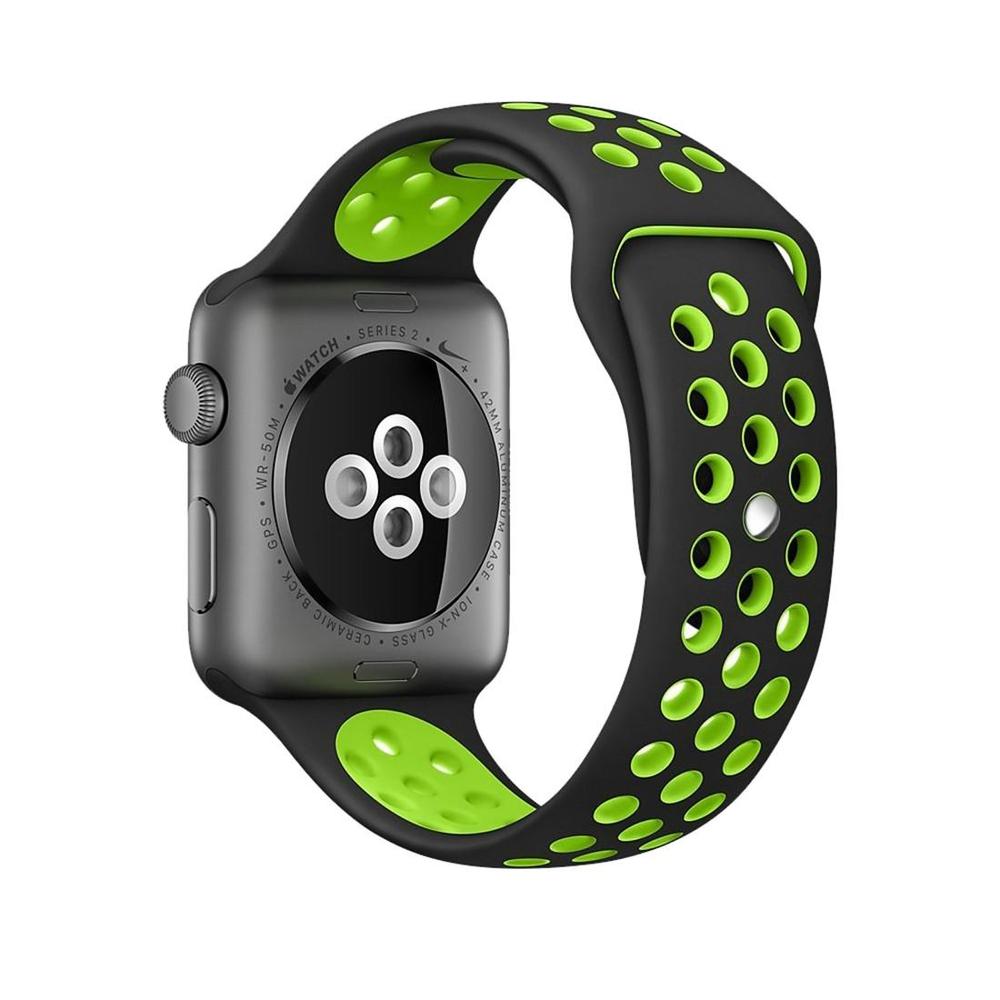 Black Green For Apple Watch Series 1, 2, 3 (38mm) Silicone Watch Band