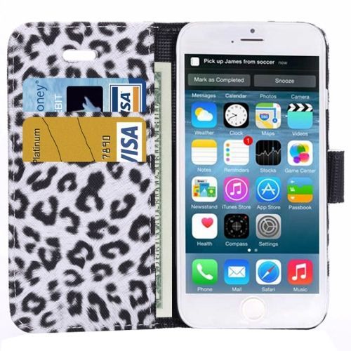 White Leopard Print Flip Leather iPhone 6 & 6S Case