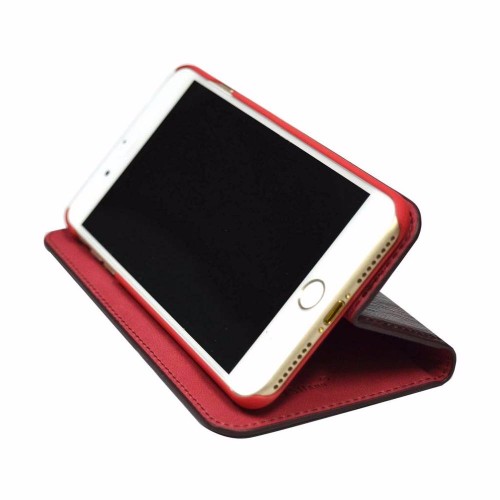 Wine Red Fierre Shann Toothpick Genuine Cow Leather Wallet iPhone 7 Case